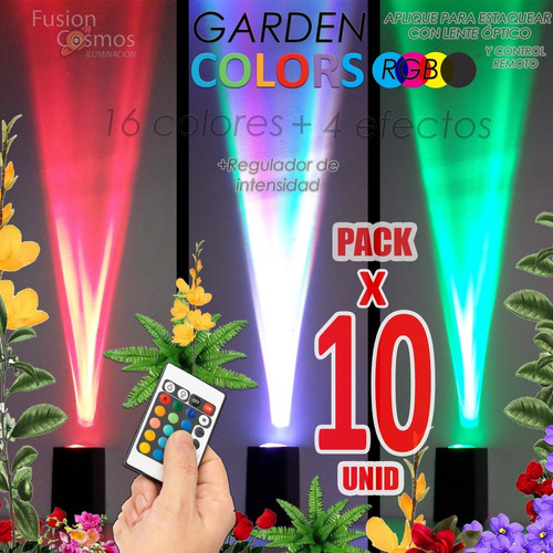 Estaca Jardín Exterior Led 3w Efecto Bañador Rgb Pack X10uni