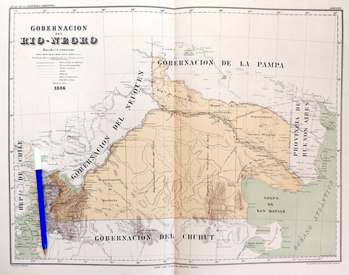 Mapa 1886 Rio Negro Ferrocarriles Telegrafos Indios Sendas (Usado)