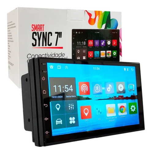 Central Multimidia Fp 7 Polegadas Sync 2/32gb Android Gps Bt Cor Preto