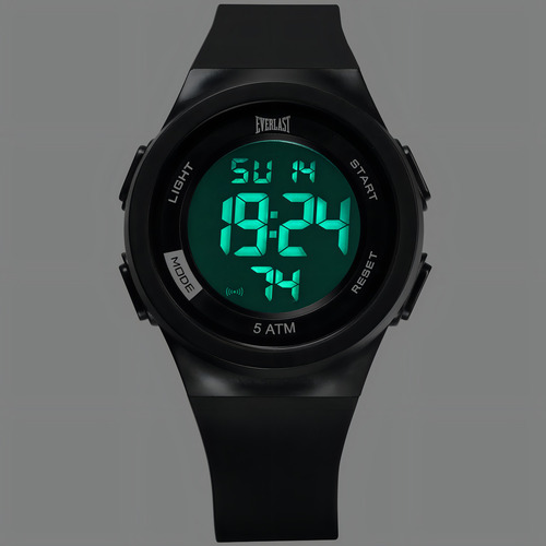 Relógio Digital Everlast Kit Com 2 Pulseiras E73904 Correia Preto Bisel Preto Fundo Preto