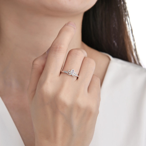 Anillo Flor De Loto Plata 925 Piedras Estuche Regalo Mujer Plateado 17