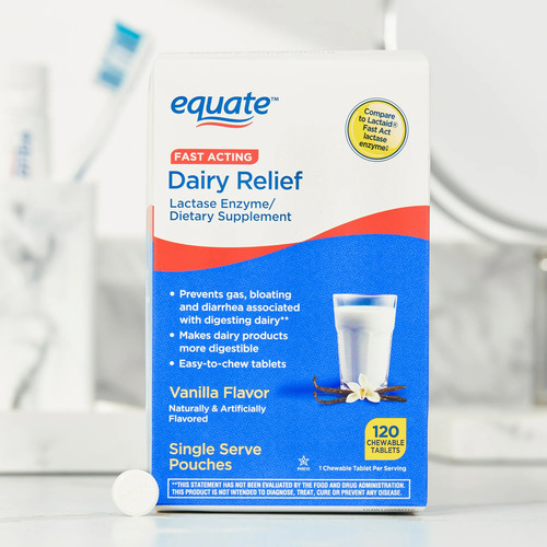 Equate Enzima Masticable De Lactasa Dairy Relief 120 Tableta