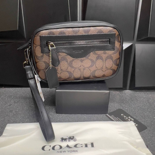 Neceser Cosmetiquera Unisex Sobaquera Con Cierre Y Muñequera Chocolate Liso
