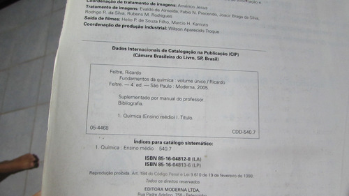 Fundamentos Da Química - Volume Único Com Gabarito Autor: Ricardo Feltre