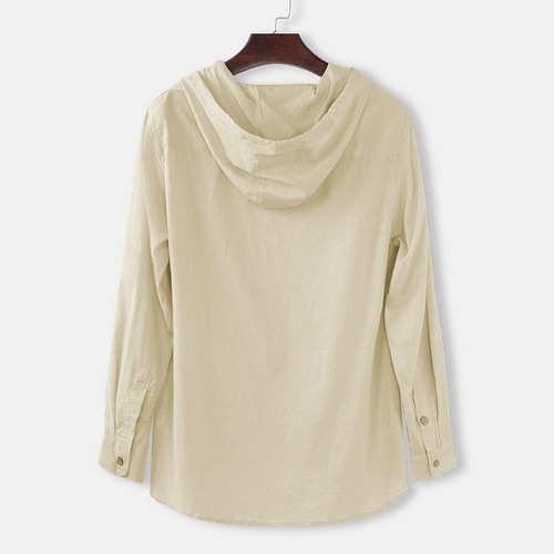 Camisa De Manga Larga Con Capucha De Algodón Y Lino