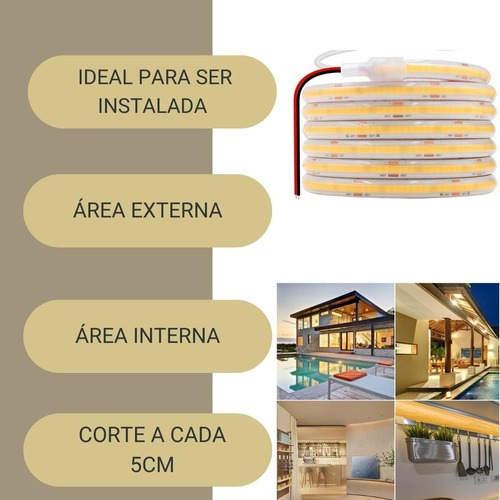 Fita Led Cob A Prova D'água Submersível Ip68 5m + Fonte 24v