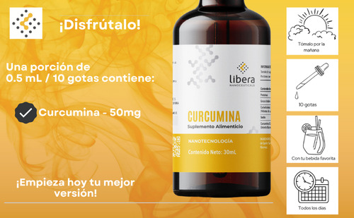 Libera Curcumina Nanotecnología, Suplemento Alimenticio Sabor Sin Sabor