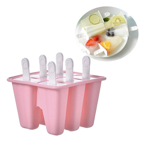 Molde De Silicona Para Hacer Paletas De Hielo, 6 Celdas Rosa