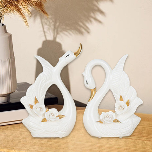 2 Piezas Pareja Estatuas De Cisne Figuras De Cisne Adornado