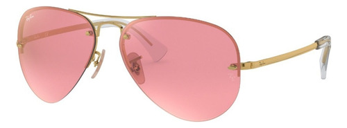 Anteojos de sol Ray-Ban RB3449 Standard con marco de metal color polished gold, lente pink espejada, varilla polished gold de metal