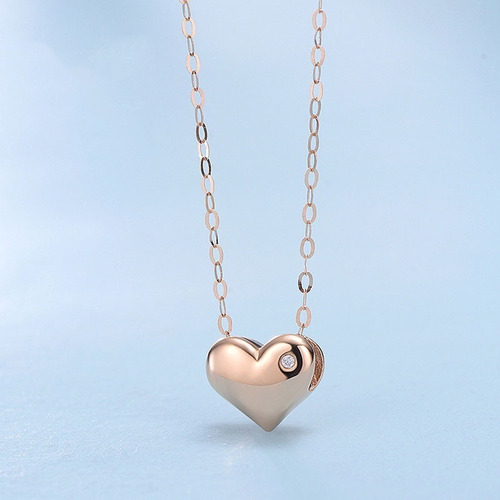 Imagen 3 de 7 de Cadena De Eslabones 18k Colgante Corazón Con Diamante 1p