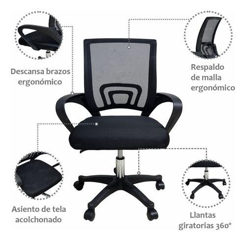 Silla De Escritorio Dapri Ergonómica Mesh Y Microtela