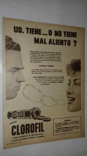 P298 Clipping Antigua Publicidad Pastillas Clorofil Año 1955