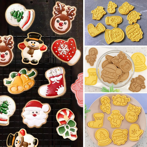 Juego Cortadores Galletas Navideñas,sellos Galletas 8 Piezas