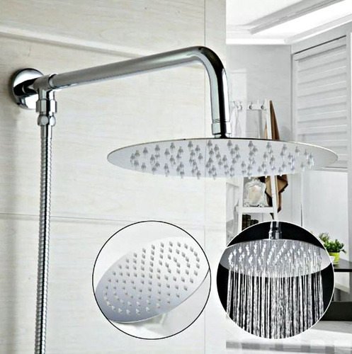 Imagen 5 de 7 de Flor De Ducha Redonda 25cm + Brazo Anticalcarea Acero Inox