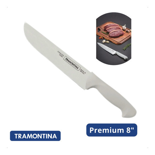 Cuchillo para carne de chef Tramontina Premium de acero inoxidable de 8 pulgadas con mango blanco