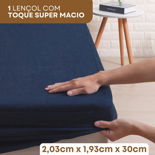 Kit Jogo Lençol King Elástico E Fronhas 3 Peças 400 Fios Macio Luxo Cor Azul Marinho Premium