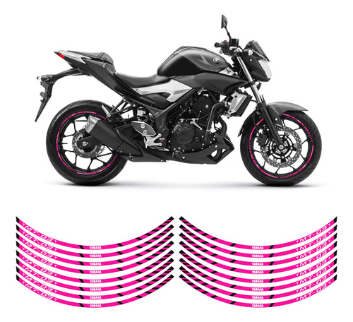 Adesivos Frisos Rosa Refletivo Roda Yamaha Mt-03 - Genérico 