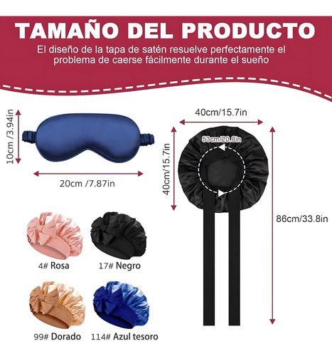 2pcs Gorro Y Antifaz Dormir De Satín Para Dormir Y Proteger Azul