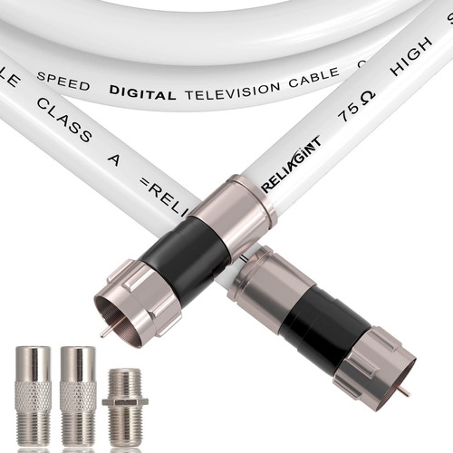 Reliagint Cable Coaxial Rg6 Blanco De 50 Pies Con Conector F