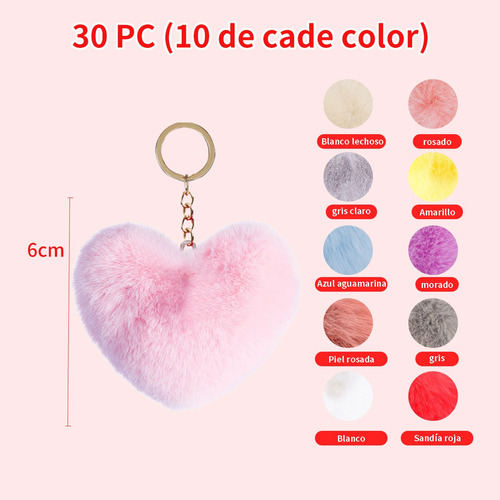 30 Llaveros De Corazón Con Pompones - Lote Al Mayoreo Mix De Colores