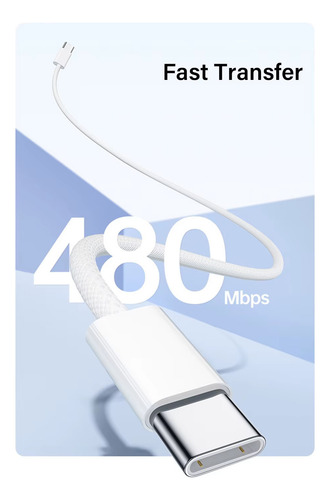 Cable 240w Mallado Foxconn Original Para Iphone 16/ Pro/ Max Blanco