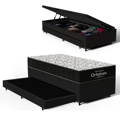 Bicama Box Baú Solteiro + Colchão Espuma Ortobom Air 150