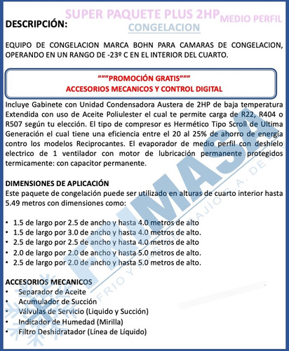 Super Paquete Plus 2hp Congelacion 13-25 M3 Medio Perfil