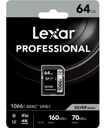 Imagen 2 de 5 de Lexar Tarjeta Memoria Entera Sd Xc 64gb 1066x 160 Mb/s U3 4k