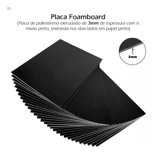 Foamboard Papel Espuma A4 30x22,5cm 3mm 12un Maquete Moldura Preta