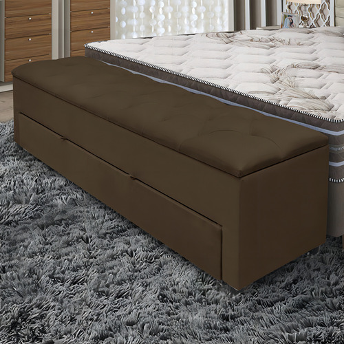 Recamier Baú Divã Com Gaveta Luxo Paris 1,50m Para Quarto E Sala Retro Sapateira Banco Moderno Marrom