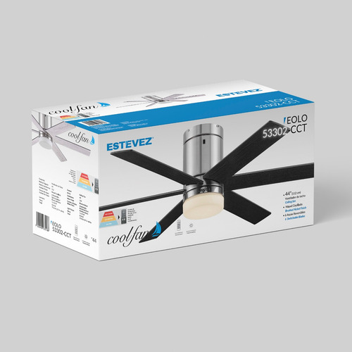 Ventilador De Techo Eolo 44 PuLG Níquel Cepillado Seis Aspas