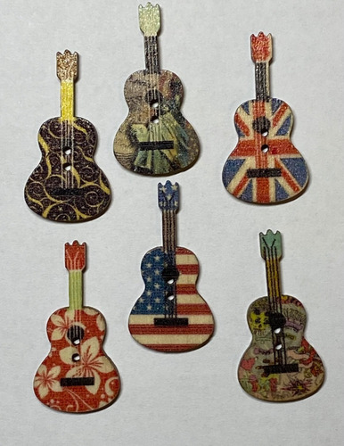 Set De Botones De Madera Forma Guitarra 10 Unidades