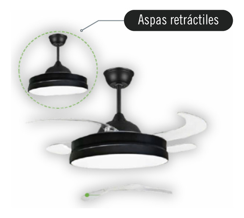 Ventilador Aspas Retractiles Bocina Bluetooth Control Remoto 1.22 M 60 Negro Transparente Plástico 4
