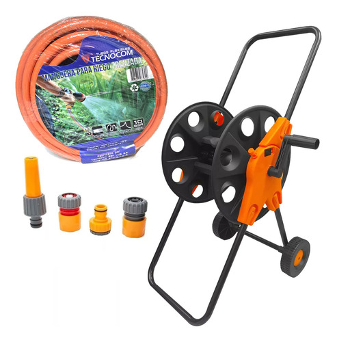 Kit Carro Con Manguera Riego Mallada 20mt 1/2 2124 Aquaflex Color Verde Oscuro