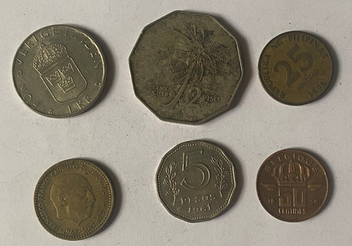 6 Monedas Filipinas Belgica Suecia España Argentina 363/2m