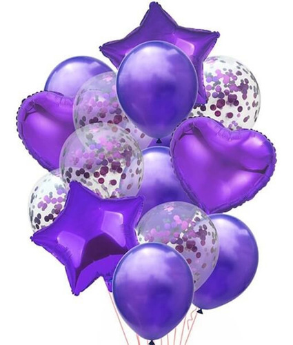 Bouquet Globos Metalizados Ramo Kit Bombas Set Decoración Color Morado Púrpura