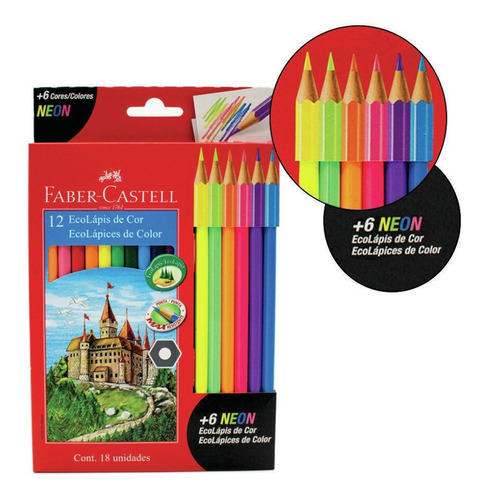 Lapices De Colores Faber Castell Ecolapiz 12+6 Neon