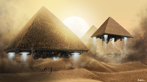 Cuadro 50x75cm Piramides Ovni Alien Nave Espacial Egipto