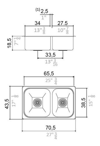Bacha Cocina Doble Johnson R63/18f 63x37x18 Acero Inoxidable