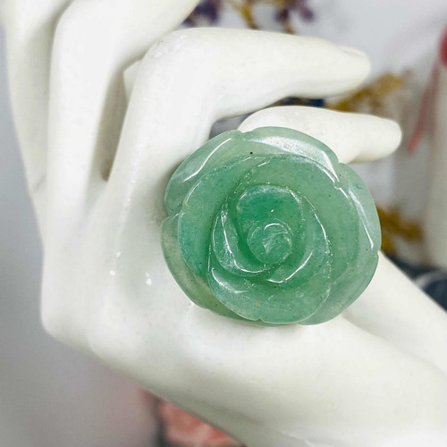 Anillo Flor Rosa Jade Verde 100% Natural N23- Ajad34