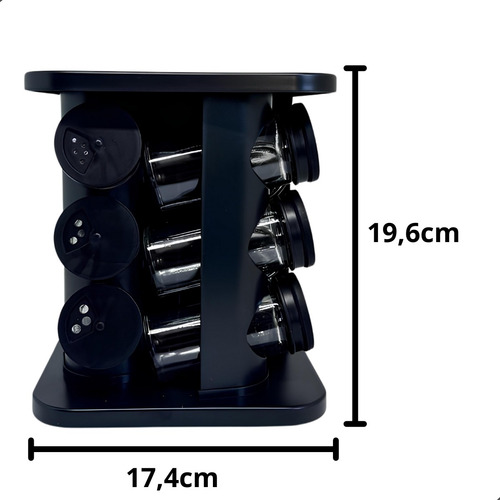 Porta Tempero Giratório 360 Com 12 Potes Vidro Ms Variedades