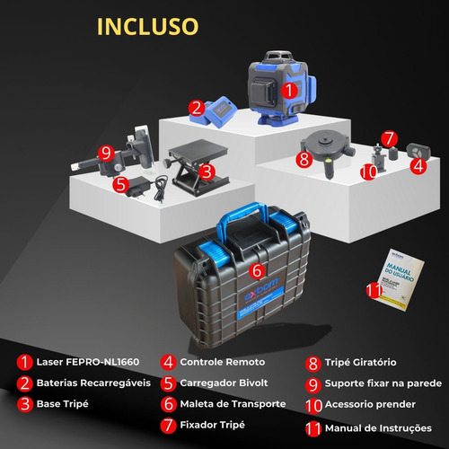 Nível A Laser 16 Linhas Verde Recarregável Autonivelante