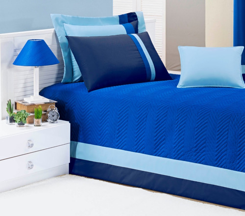 Imagem 2 de 4 de Kit Cobreleito Stylo Azul Jogo De Cama Para Quarto De Menino