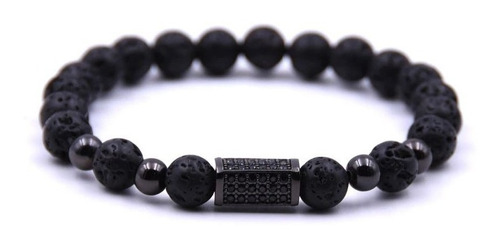 Pulsera Hombre Piedra Volcánica Natural 8mm Y Circones Reiki