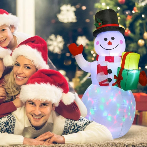 Luces Led Giratorias De Colores Con Muñeco De Nieve Inflable
