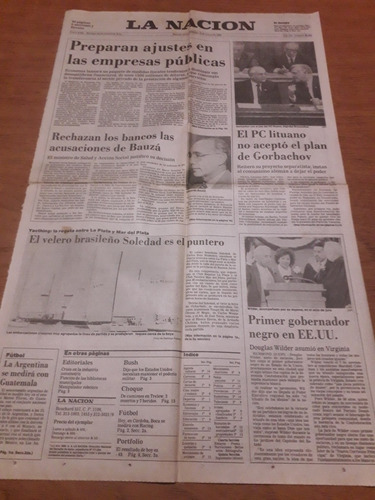 Tapa Diario La Nación 14 01 1990 Regata Ajuste Empresas Públ