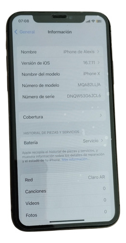 Iphone X Apple 256gb 3gb Ram Impecable 91% Batería Negro (Usado)