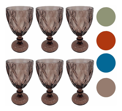 Set 6 Copas De Cristal Labrado Vintage Copa Vidrio 4 Colores