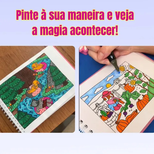Livro De Colorir Bobbie Goods Capa Dura 50 Folhas Com Acetato + Kit Com 24 Canetinhas Touch Ponta Dupla Coloridas + Brinde Chaveiro- Ideal Relaxamento Estimula Criatividade Infantil Presente Crianças